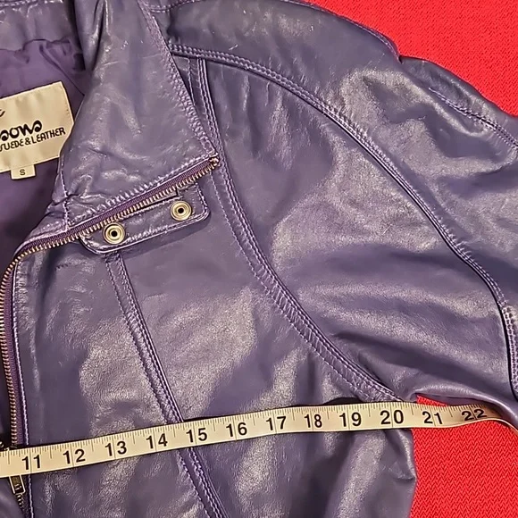 WILSON'S LEATHER Purple bomber biker moto jacket pockets lined  great color! - Picture 15 of 16